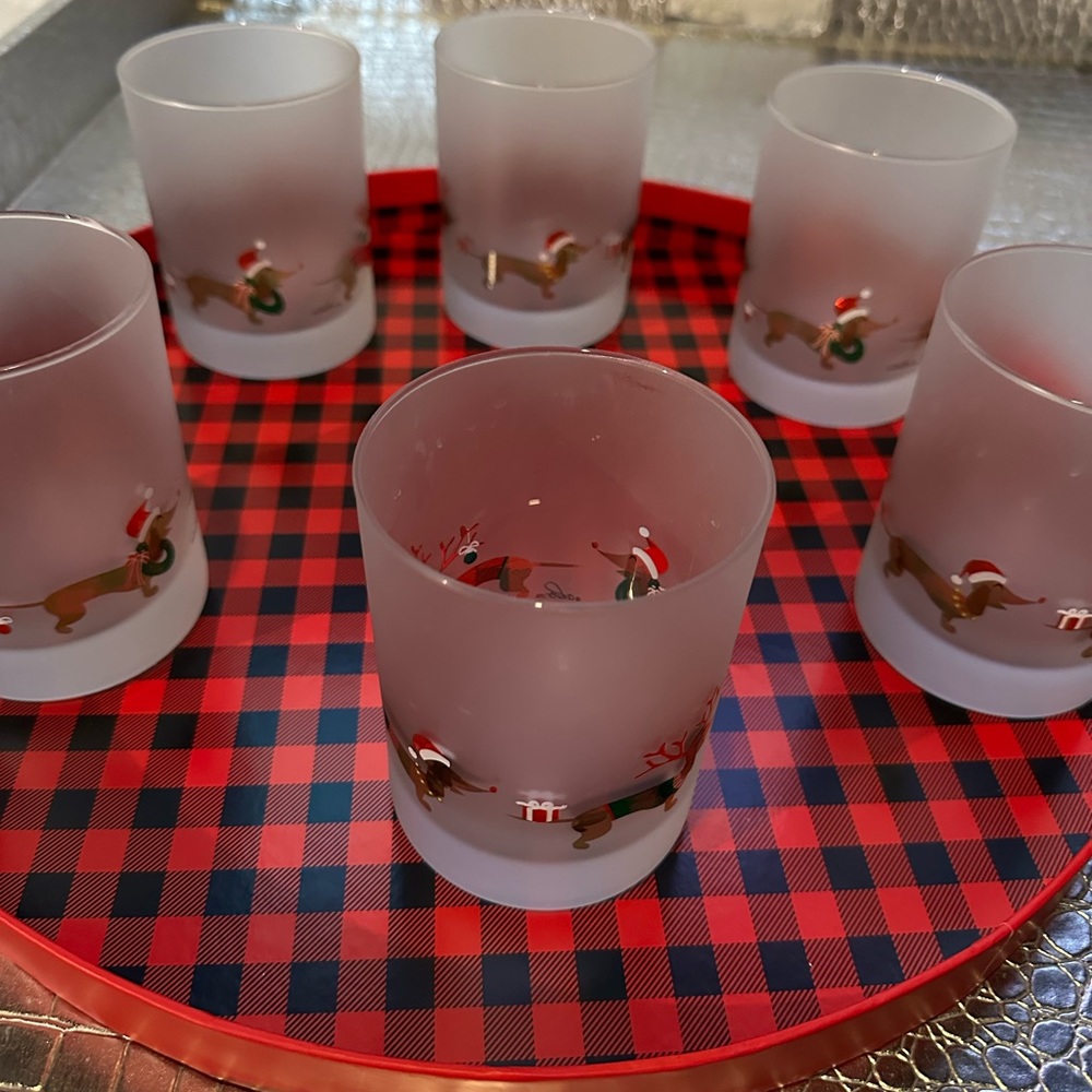 Culver Christmas Dachshund Glasses Set of 6 BRAND NEW!